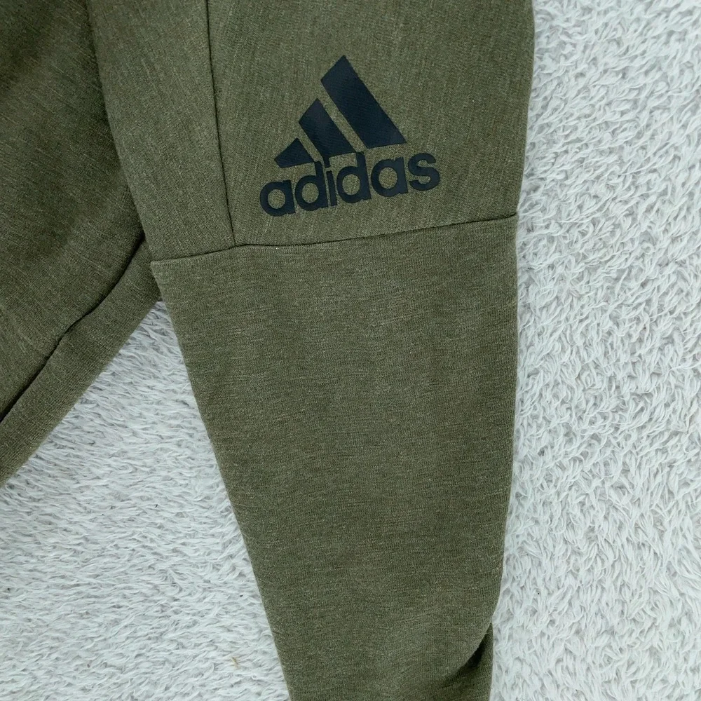 Adidas Hoodie Mens Small Olive Green Full Zip Sweatshirt Drawstring Logo‎ DU1537